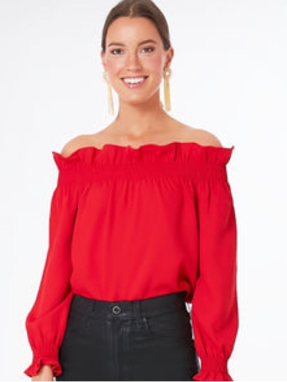 Tuckernuck Red Off the Shoulder Marguerite Blouse, XS